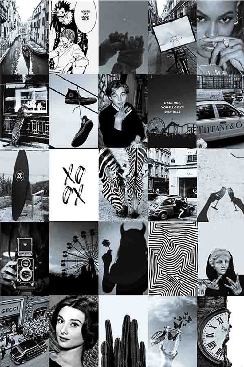Soft Black and White Wall Collage Kit digital Download Etsy