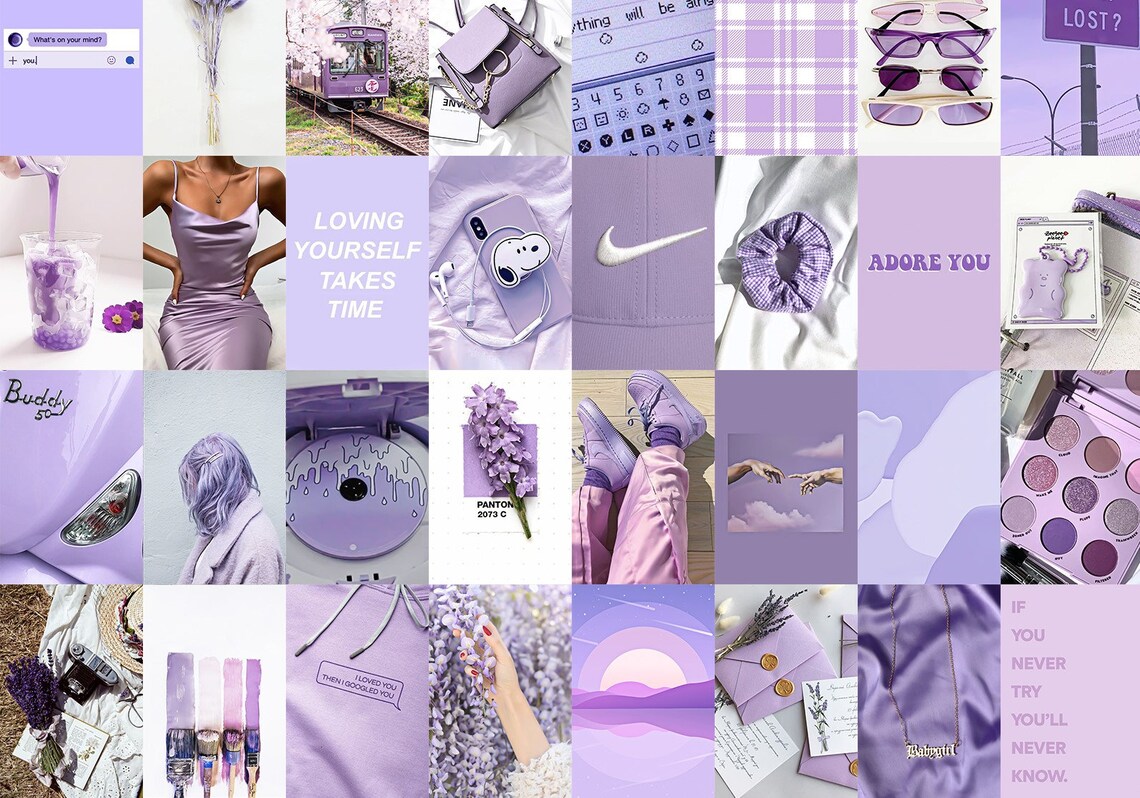 LAVENDER Wall Collage Kit Soft Purple Aesthetic Collage Kit Etsy