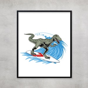 Geschenk für Surfer-Liebhaber Dinosaurier-Surfing-Druck Geschenk für Raumdekor-Surfing Themed Tier-Wand-Kunst-Geschenk für Dinosaurier-Liebhaber - Dash Dino