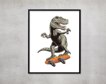 Dinosaur Skateboard Print: T-Rex Kids Room Decor - Dash Dino