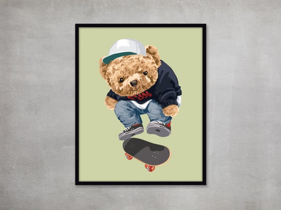 Inspirational Sport Poster Cute Bear Playing Skateboard Sport Print Custom Skateboarding Print Kids Room Decor Gift for Skateboarding Lover Etsy UK