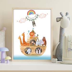 Personalisierte Arche Noah Kinderzimmer Druck: Individuelle Dschungel Tier Wandkunst