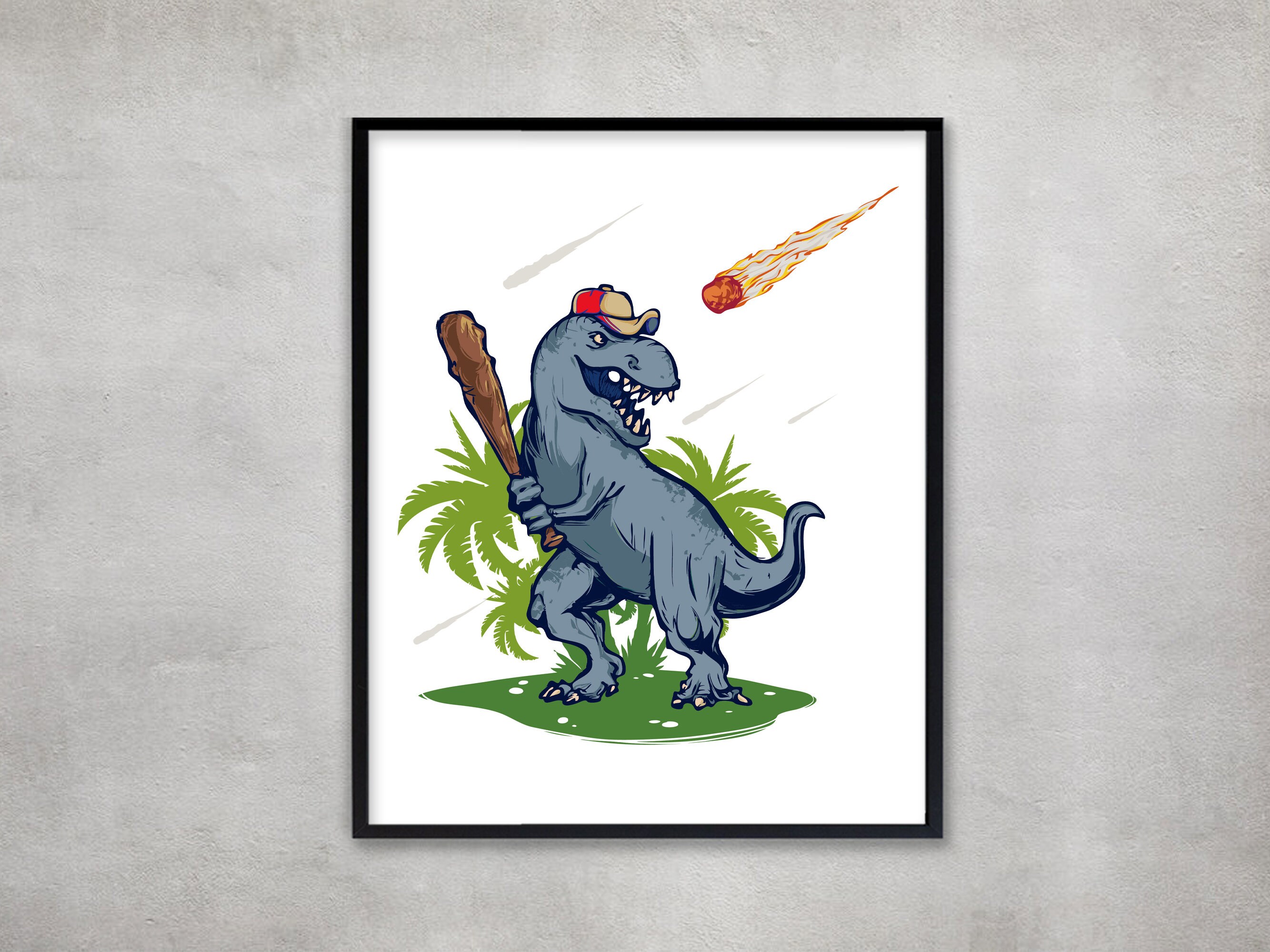 Dinosaur Baseball Print: T-Rex Kids Room Wall Art