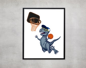 Dinosaur Basketball Print: Kids Nursery Room Decor, Sports Theme