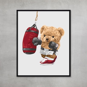 Custom Gift for Boxing Lover The Gifted Bear is Boxing Sport Poster Inspirational GYM Boxing Gift Animal Wall Art Print for Room Décor