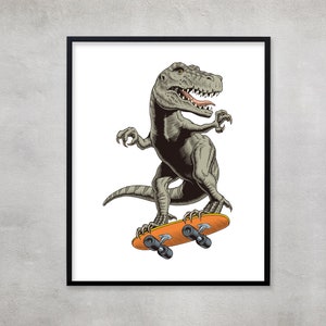 Gifted Dinosaur Playing Skateboard Print Sport Themed Gift For Sport Lover Custom Dinosaur Skateboard Sport Poster Gift for Kid Room Decor