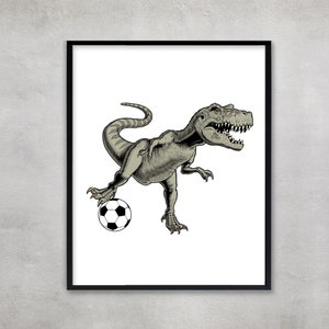 Impresión de dinosaurio pateando fútbol: Arte mural deportivo de T-Rex