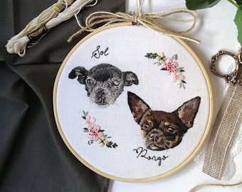 Multiple embroidered pet portrait, Custom multiple embroidery, Pet portraits, Hand embroidered pet portrait, Art commission, Custom pet art