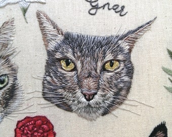 Embroidered cat portrait, Custom pet portrait, Cat embroidery, Cat lover gift, Pet embroidery, Cat owner gift, Cat embroidery design