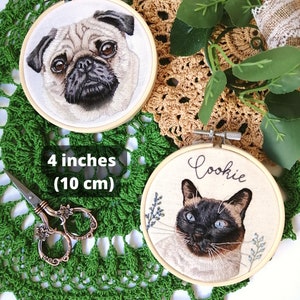 Benutzerdefiniertes 4 Zoll handgesticktes Hundeportrait, individuelle Hundestickerei, Haustierportrait vom Foto, Kunstauftrag Bild 3