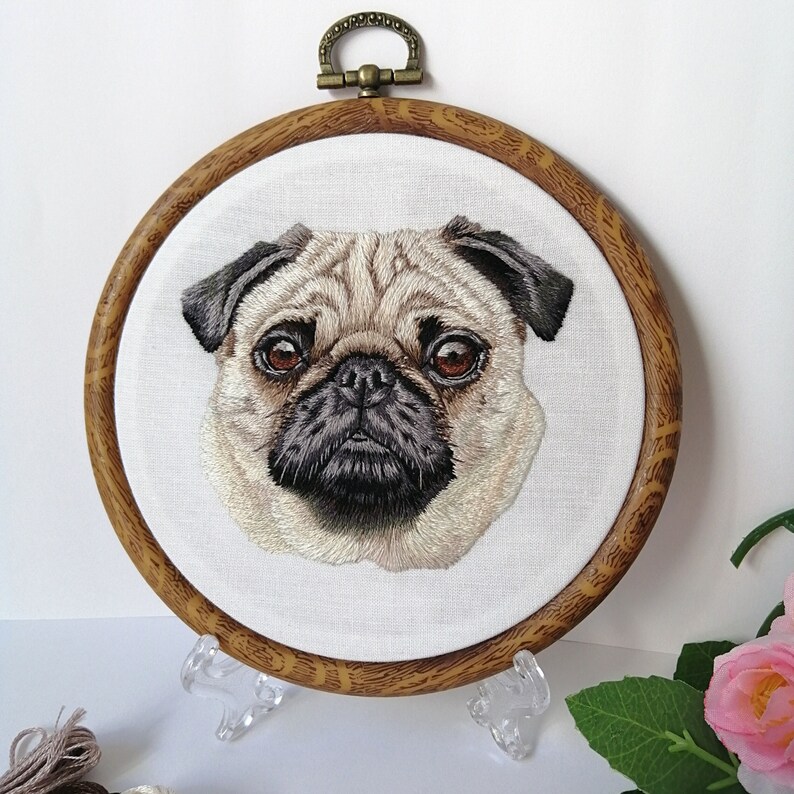 4 inches personalized hand embroidered dog portrait, Custom dog embroidery, Pet portrait from photo, Art commission, Custom dog art image 5