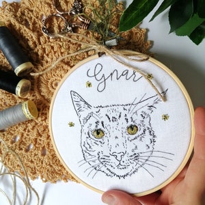 Hand embroidered outlined pet portrait, Pet embroidery, Pet line art, Pet art commission, 4 pet portrait image 2