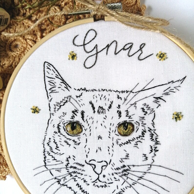 Hand embroidered outlined pet portrait, Pet embroidery, Pet line art, Pet art commission, 4 pet portrait image 4