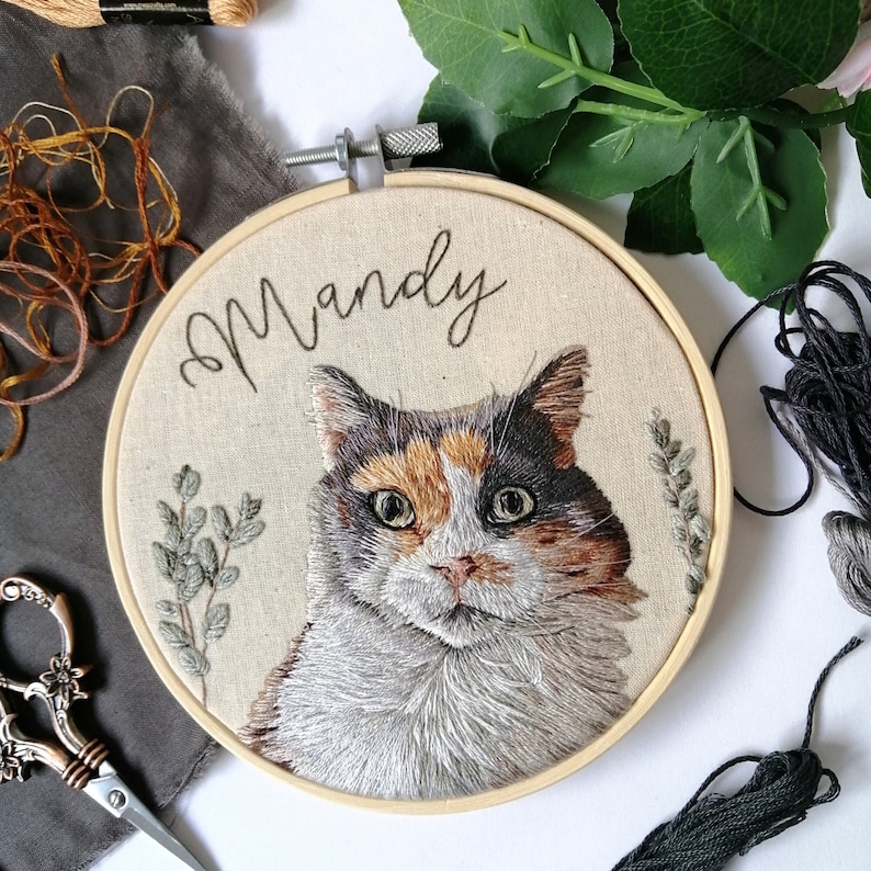 Custom pet embroidery, pet remembrance, pet portrait from photo image 1