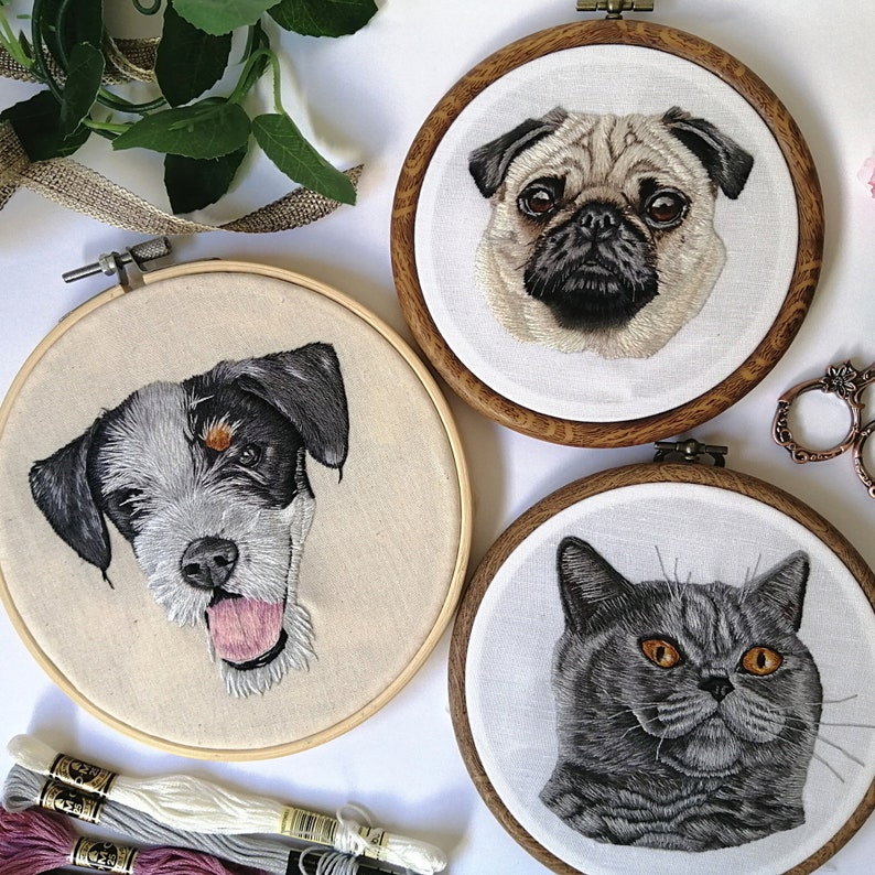 Custom pet embroidery, pet remembrance, pet portrait from photo image 7