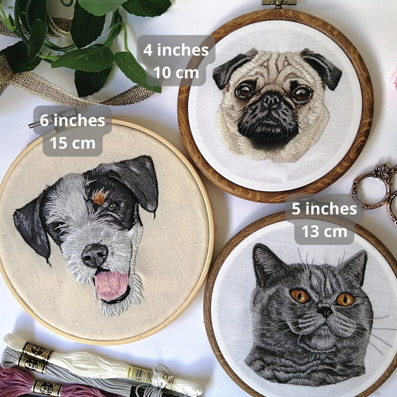 4 inches personalized hand embroidered dog portrait, Custom dog embroidery, Pet portrait from photo, Art commission, Custom dog art image 7