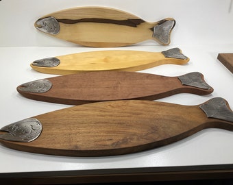 Australian Salmon Serving Platter in Tasmanian Timbers with Pewter Head and Tail