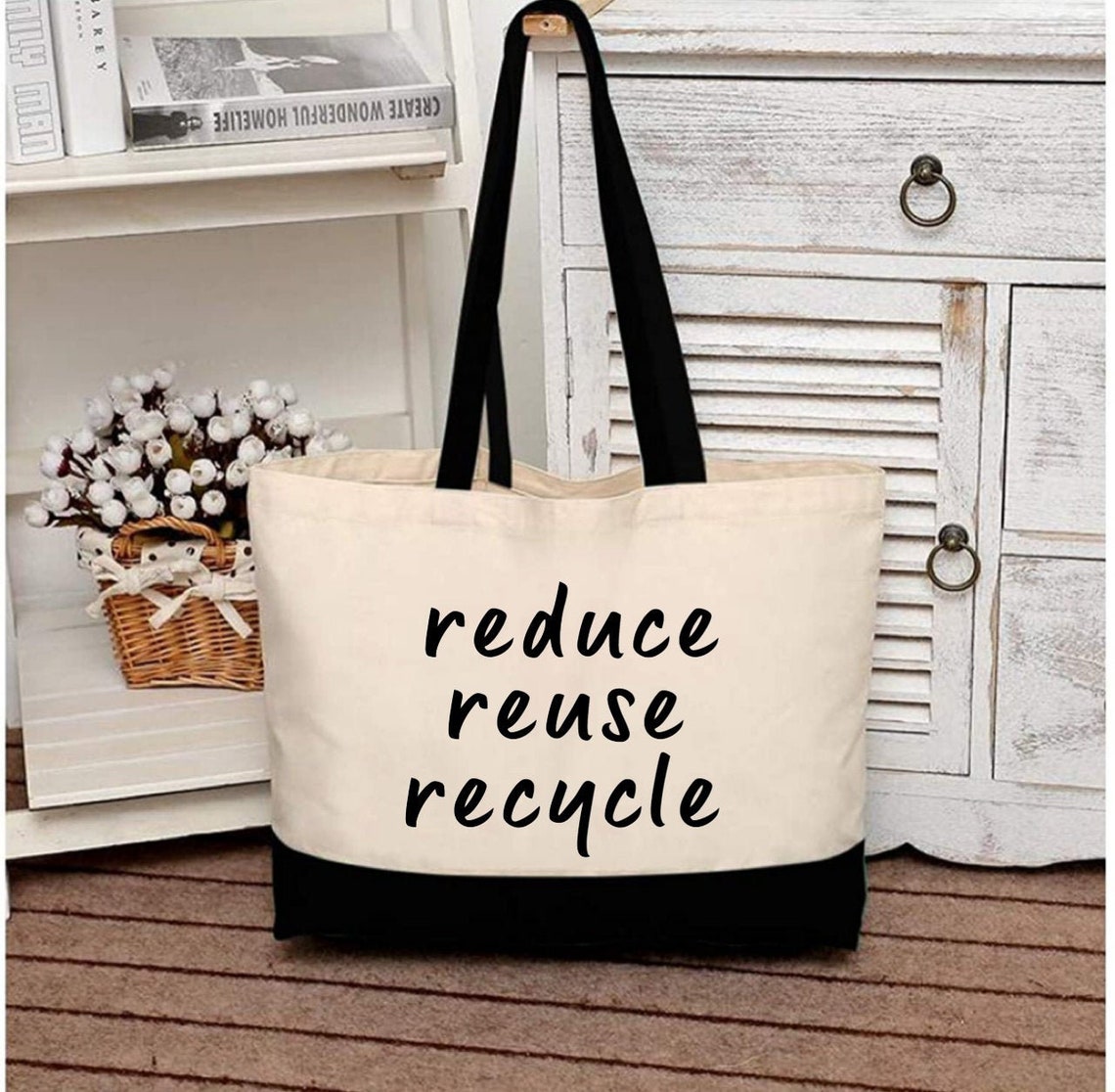 Reduce Reuse Recycle Tote Bag Reusable Bag Cotton Tote Bag Etsy