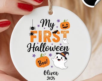 Custom My First Halloween Ornament | Custom Name Halloween Gift | Baby's First Halloween | Halloween Pumpkin & Ghosts | Gift for Baby