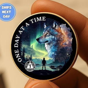 Moneda de sobriedad personalizada para cualquier año / Chip AA Wolf's Path / Ficha de recuperación personalizada / Regalo de cumpleaños para personas sobrias / Celebra los hitos de la sobriedad
