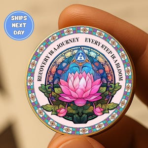 Personalized Sobriety Coin with Lotus | Personalized AA Recovery Chip | Custom Recovery Token | Celebrate Sobriety Milestones | Sober Coins