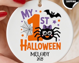 Custom My First Halloween Ornament | Custom Name Halloween Gift | Baby's First Halloween | Halloween Pumpkin & Ghosts | Gift for Baby