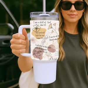 Bible Verse 40 Oz Tumbler with Christian Affirmations - Inspirational Floral Tumbler - Motivational Christian Gift - Daily Affirmations