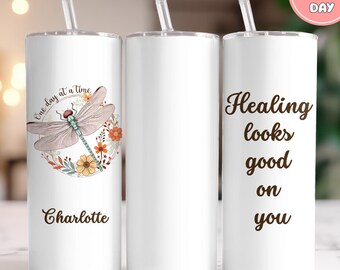 Regalos de recuperación personalizados para mujeres y hombres / Vaso "Un día a la vez" / Taza de viaje para la sobriedad / Vaso delgado / Regalo de motivación para la sobriedad