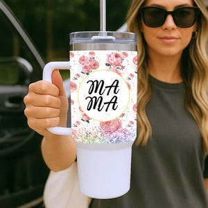 Floral 40 Oz Retro Mom Tumbler | Wildflower Tumbler | Floral Tumbler | Mother&#39;s Day | Rose Tumbler | Birthday Gift| Anniversary Gift