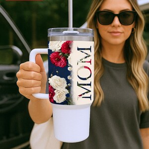 Floral 40 Oz Retro Mom Tumbler | Wildflower Tumbler | Floral Tumbler | Mother&#39;s Day | Rose Tumbler | Birthday Gift| Anniversary Gift