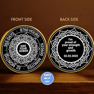 Personalized Sobriety Coin One Year | Mandala AA Chip | Custom Recovery Token | Sober Birthday Gift | Celebrate Sobriety Milestones