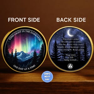 Personalized Sobriety Coin Any Year | Northern Lights AA Chip | Custom Recovery Token | Sober Birthday Gift | Celebrate Sobriety Milestones