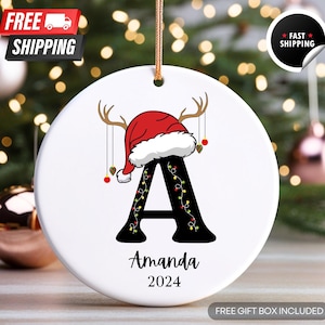 Adorno inicial personalizado / Adorno familiar personalizado 2024 / Adorno con nombre de letra / Adorno con monograma / Regalo de Navidad / Regalo para ella