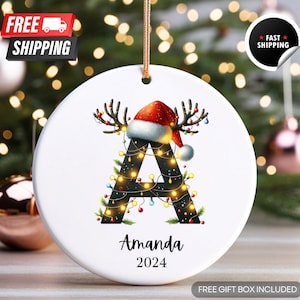 Ornamento Inicial Personalizado | Ornamento Familiar Personalizado 2024 | Ornamento de Nome de Letra | Ornamento de Monograma | Presente de Natal | Presente para Ela