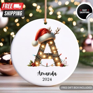 Adorno inicial personalizado / Adorno familiar personalizado 2024 / Adorno con nombre de letra / Adorno con monograma / Regalo de Navidad / Regalo para ella