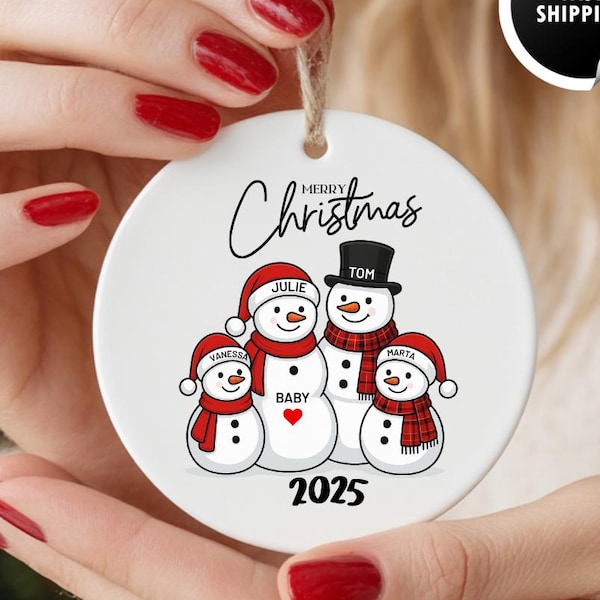 Sneeuwpopfamilie verwacht kind met 1-2-3-4 kinderen kerstboomversiering, beste nieuwe babyaankondiging, zwanger ornament, aangepaste babycadeaus