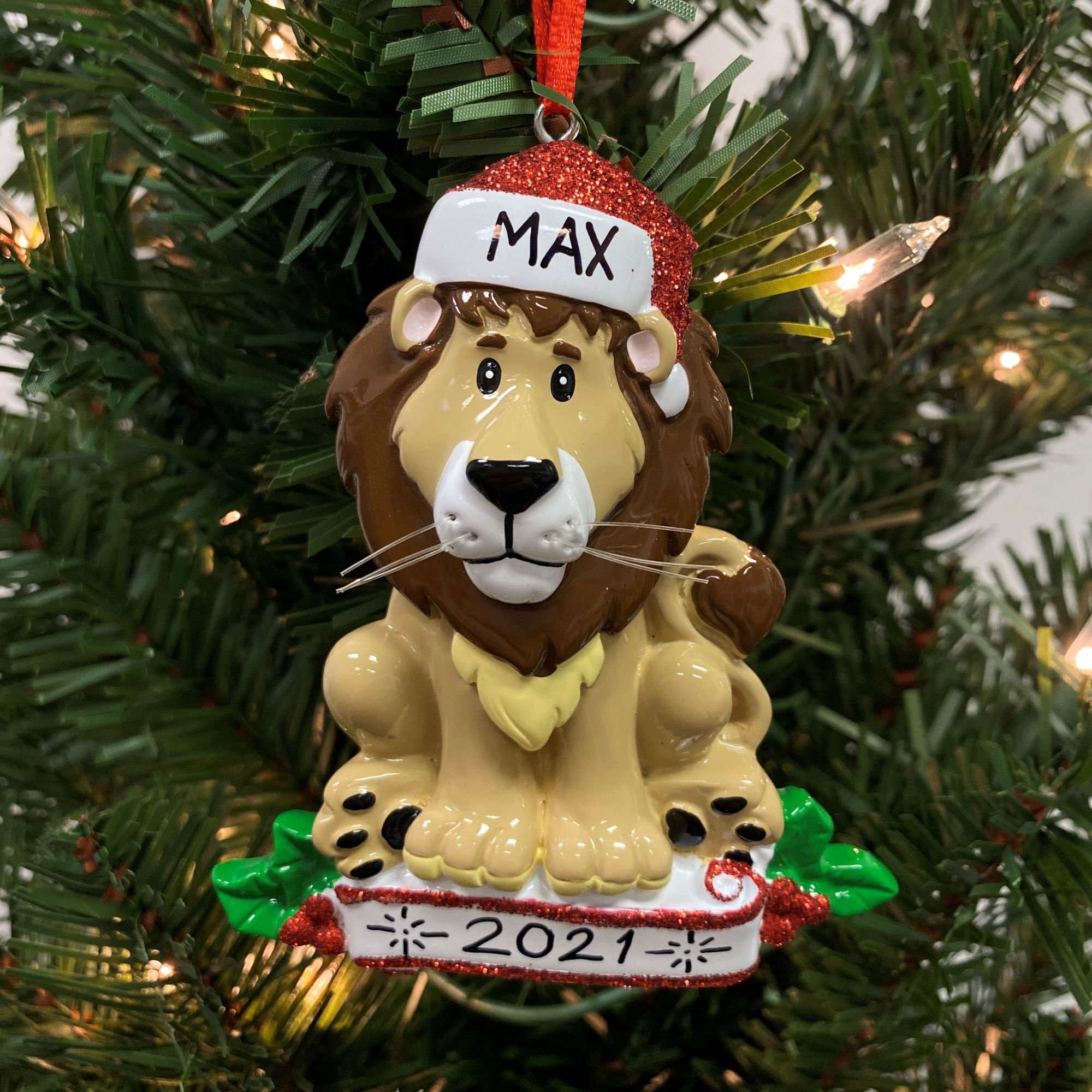personalized christmas ornament Lion zoo animals