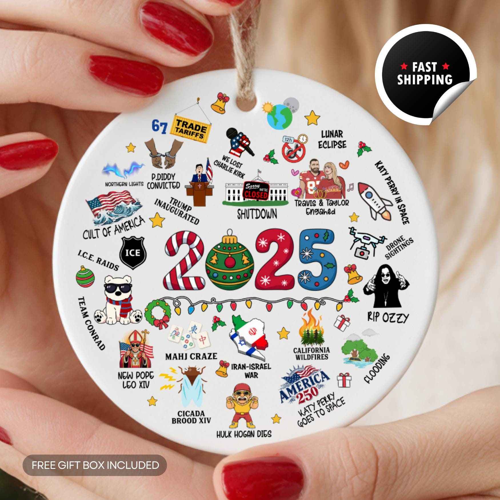 Discover 2025 Christmas Year in Review Ornament | Holiday Ceramic Ornament | Political Themed Christmas Decor