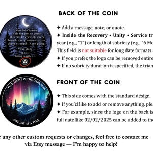 Personalized Sobriety Coin Any Year | Northern Lights AA Chip | Custom Recovery Token | Sober Birthday Gift | Celebrate Sobriety Milestones image 4