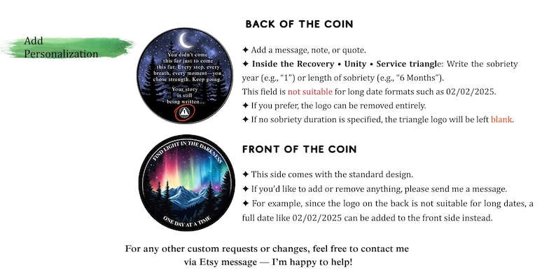 Personalized Sobriety Coin Any Year | Northern Lights AA Chip | Custom Recovery Token | Sober Birthday Gift | Celebrate Sobriety Milestones image 4