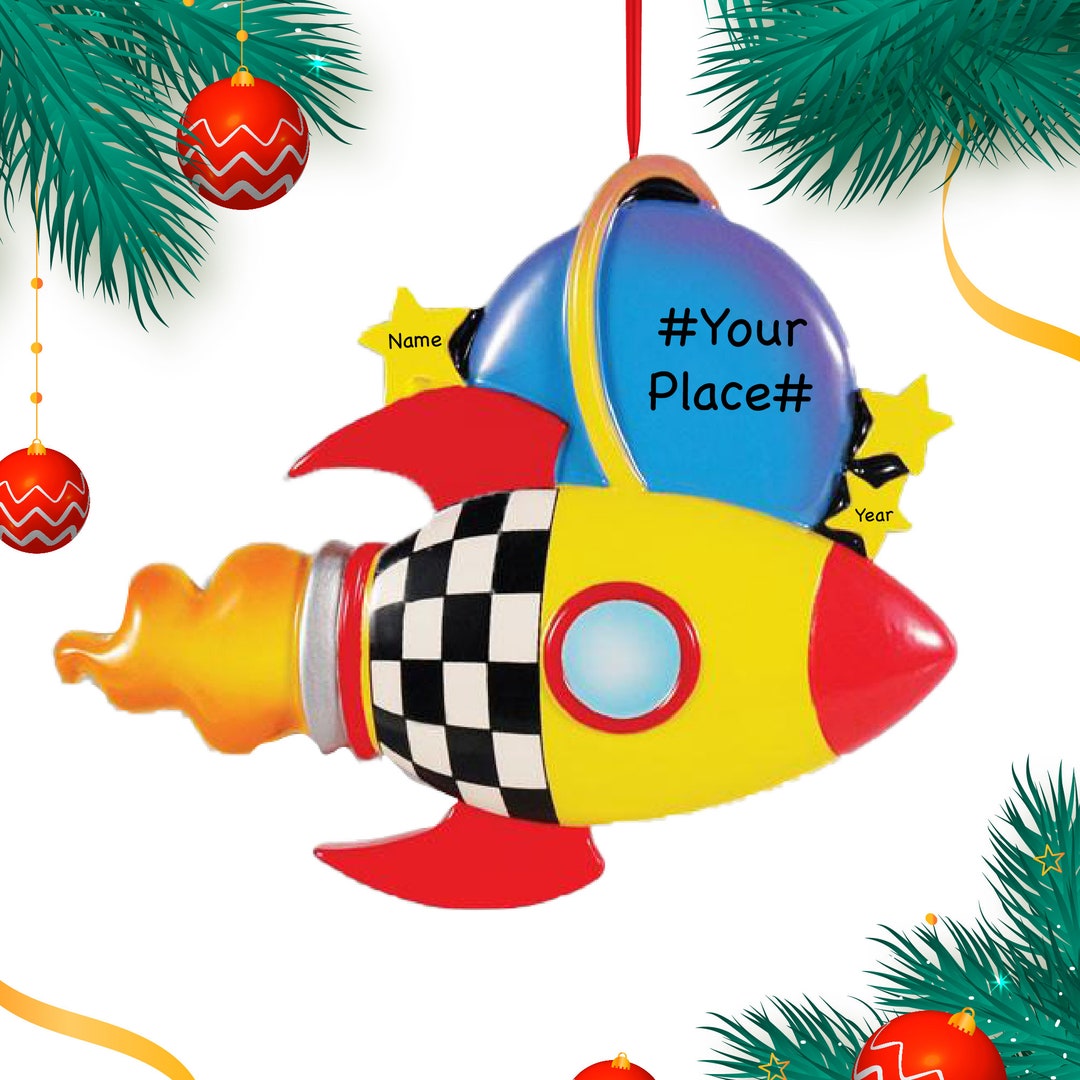 Rocket Ship Personalized Kids Ornament, Outer Space Ship Astronaut Gift ...