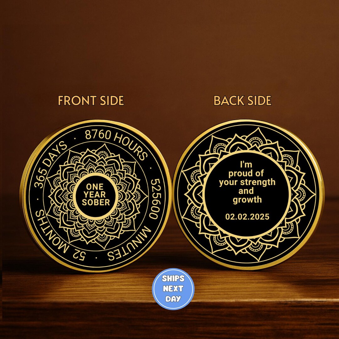 Personalized Sobriety Coin One Year | Mandala AA Chip | Custom Recovery  Token | Gold Sober Birthday Gift | Celebrate Sobriety Milestones - Etsy, image size:1080x1080