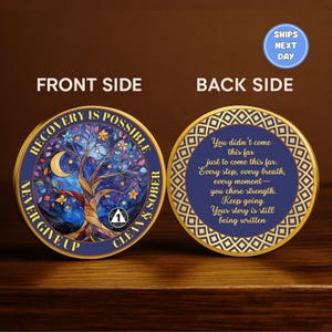 Personalized Sobriety Coin Any Year | Tree of Life AA Chip | Custom Recovery Token | Sober Birthday Gift | Celebrate Sobriety Milestones