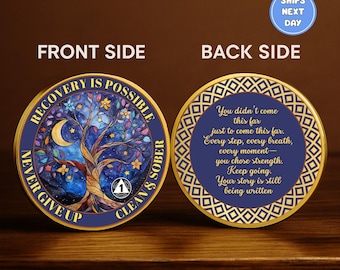 Personalized Sobriety Coin Any Year | Tree of Life AA Chip | Custom Recovery Token | Sober Birthday Gift | Celebrate Sobriety Milestones