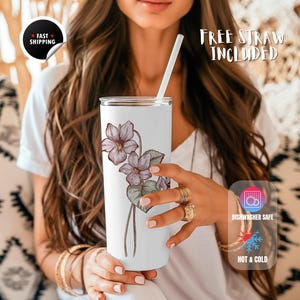 Personalized Floral Tumbler | Skinny Tumbler l Rose Tumbler | Garden Lover | Mother&#39;s Day| Anniversary Gift | Gift For Her | Birthday Gift