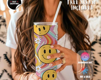Bicchiere Smiley / Bicchiere Emoji / Bicchiere Margherita / Bicchiere colorato / Margherita retrò / Festa della mamma / Regalo per bambini / Regalo per lei / Bicchiere retrò