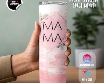 Personalized Pink Mom Tumbler | Custom Mama Gift | Mothers Day Tumbler | Gift for Mother | Name Tumbler | Gift For Mom | Floral Mama Tumbler