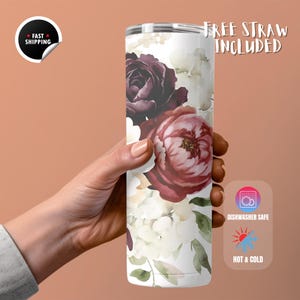 Personalized Floral Tumbler | Watercolor Floral Tumbler | Skinny Tumbler l Gift for Her | Garden Lover | Mothers Day Gifts | Mom Gifts