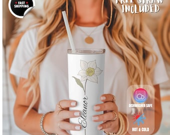 Vaso floral personalizado / Vaso delgado / Regalo de flor de nacimiento de color personalizado / Regalo de dama de honor para ella / Regalo de flor de nacimiento /