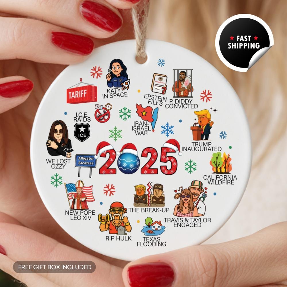 Discover 2025 Christmas Year in Review Ornament - Political Humor Ceramic Decoration